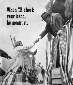 Theodore Roosevelt Shaking hands with a Native American